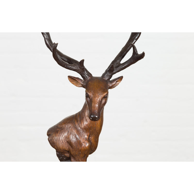 Bronze Stag Head Sculpture on Marble Base Created with Lost Wax Technique-RG2137-8. Asian & Chinese Furniture, Art, Antiques, Vintage Home Décor for sale at FEA Home
