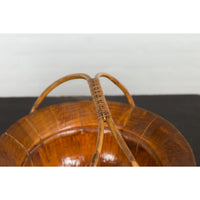 Chinese Late Qing Dynasty 1900s Varnished Bamboo Basket with Large Handles