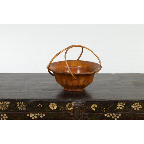 Chinese Late Qing Dynasty 1900s Varnished Bamboo Basket with Large Handles-YN7674-7. Asian & Chinese Furniture, Art, Antiques, Vintage Home Décor for sale at FEA Home