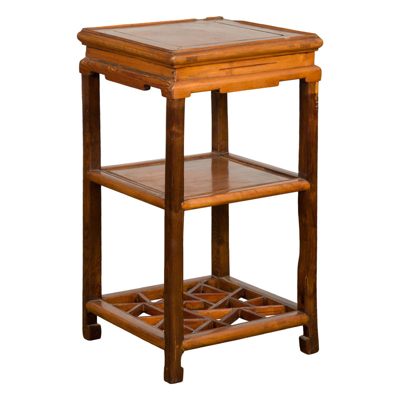 Chinese Late Qing Dynasty Lamp Table with Cracked Ice Shelf and Horse Hoof Feet-YN7626-1. Asian & Chinese Furniture, Art, Antiques, Vintage Home Décor for sale at FEA Home