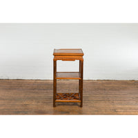 Chinese Late Qing Dynasty Lamp Table with Cracked Ice Shelf and Horse Hoof Feet