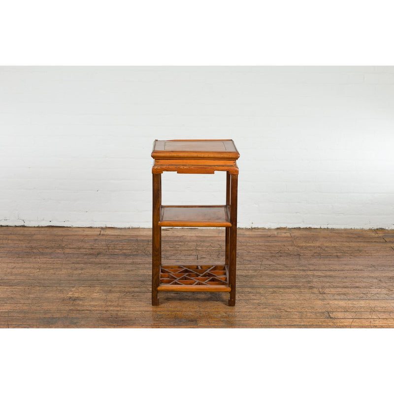 Chinese Late Qing Dynasty Lamp Table with Cracked Ice Shelf and Horse Hoof Feet-YN7626-11. Asian & Chinese Furniture, Art, Antiques, Vintage Home Décor for sale at FEA Home