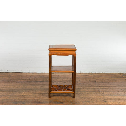 Chinese Late Qing Dynasty Lamp Table with Cracked Ice Shelf and Horse Hoof Feet-YN7626-11. Asian & Chinese Furniture, Art, Antiques, Vintage Home Décor for sale at FEA Home