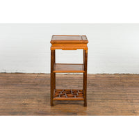 Chinese Late Qing Dynasty Lamp Table with Cracked Ice Shelf and Horse Hoof Feet
