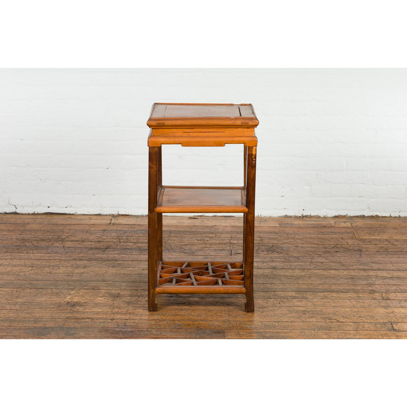 Chinese Late Qing Dynasty Lamp Table with Cracked Ice Shelf and Horse Hoof Feet-YN7626-12. Asian & Chinese Furniture, Art, Antiques, Vintage Home Décor for sale at FEA Home