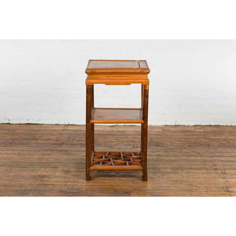 Chinese Late Qing Dynasty Lamp Table with Cracked Ice Shelf and Horse Hoof Feet-YN7626-12. Asian & Chinese Furniture, Art, Antiques, Vintage Home Décor for sale at FEA Home