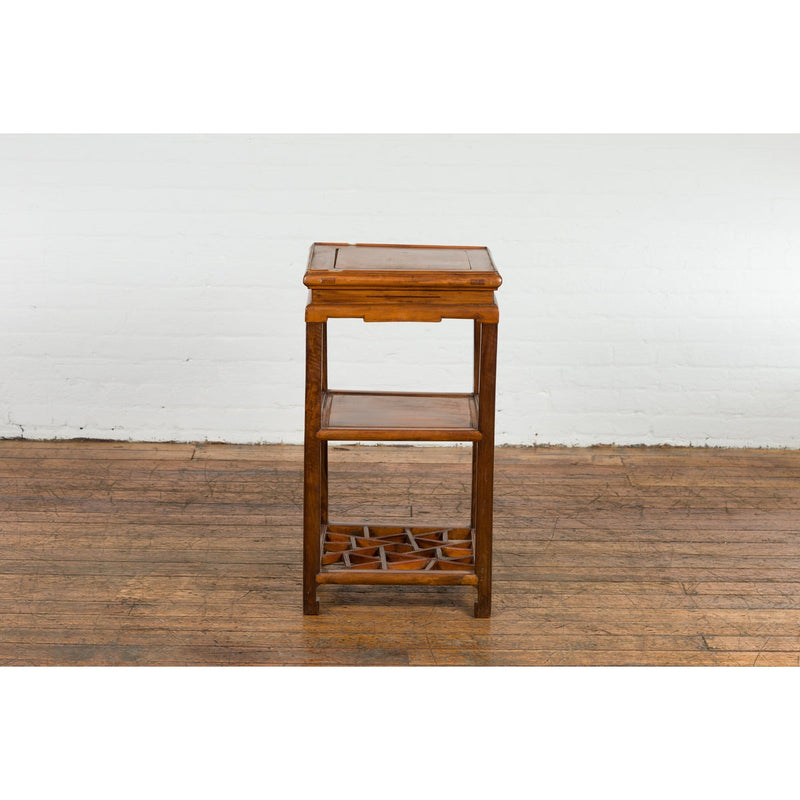 Chinese Late Qing Dynasty Lamp Table with Cracked Ice Shelf and Horse Hoof Feet-YN7626-2. Asian & Chinese Furniture, Art, Antiques, Vintage Home Décor for sale at FEA Home