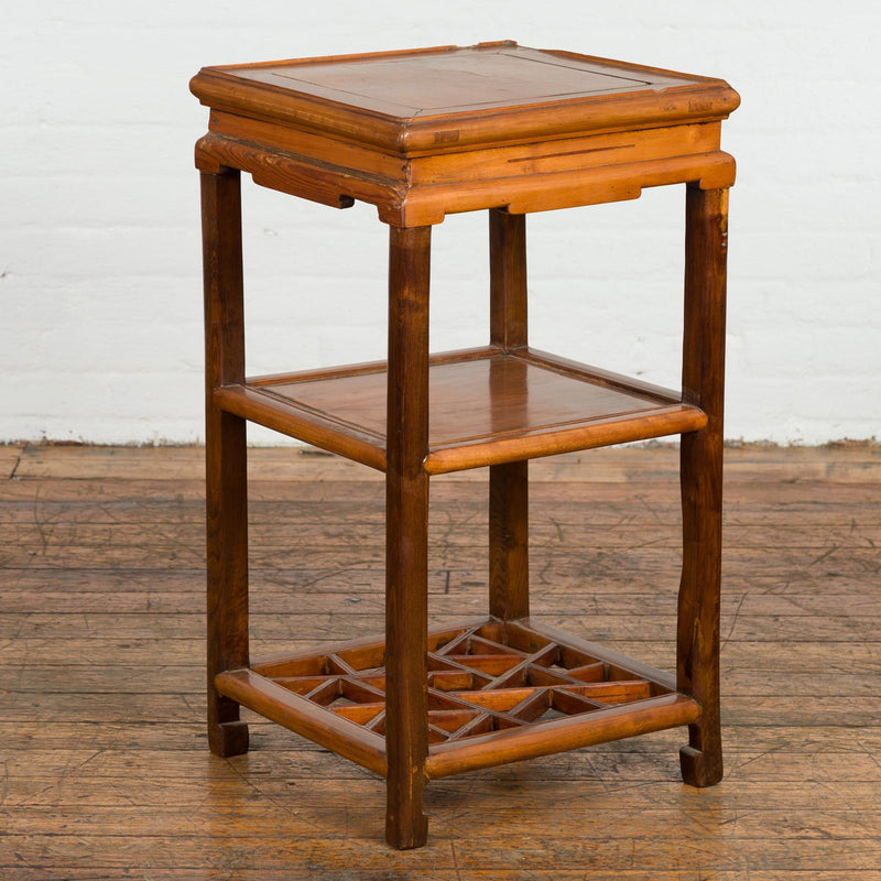 Chinese Late Qing Dynasty Lamp Table with Cracked Ice Shelf and Horse Hoof Feet-YN7626-3. Asian & Chinese Furniture, Art, Antiques, Vintage Home Décor for sale at FEA Home