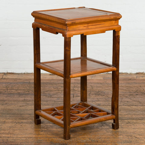 Chinese Late Qing Dynasty Lamp Table with Cracked Ice Shelf and Horse Hoof Feet-YN7626-3. Asian & Chinese Furniture, Art, Antiques, Vintage Home Décor for sale at FEA Home
