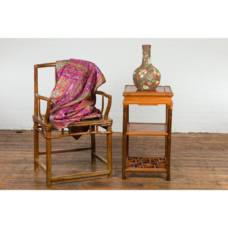 Chinese Late Qing Dynasty Lamp Table with Cracked Ice Shelf and Horse Hoof Feet-YN7626-4. Asian & Chinese Furniture, Art, Antiques, Vintage Home Décor for sale at FEA Home