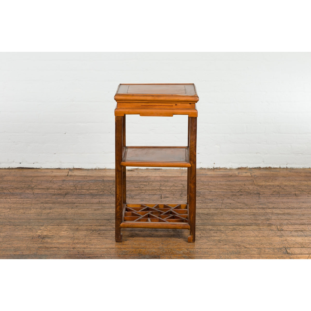 Chinese Late Qing Dynasty Lamp Table with Cracked Ice Shelf and Horse Hoof Feet-5. Asian &amp; Chinese Furniture, Art, Antiques, Vintage Home Décor for sale at FEA Home