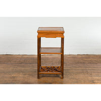 Chinese Late Qing Dynasty Lamp Table with Cracked Ice Shelf and Horse Hoof Feet