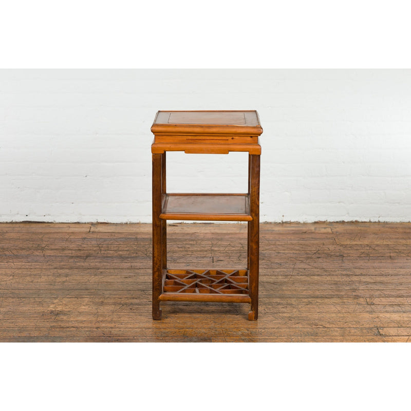 Chinese Late Qing Dynasty Lamp Table with Cracked Ice Shelf and Horse Hoof Feet-YN7626-5. Asian & Chinese Furniture, Art, Antiques, Vintage Home Décor for sale at FEA Home