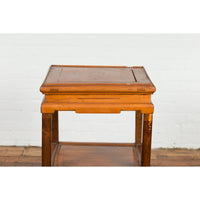 Chinese Late Qing Dynasty Lamp Table with Cracked Ice Shelf and Horse Hoof Feet