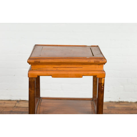 Chinese Late Qing Dynasty Lamp Table with Cracked Ice Shelf and Horse Hoof Feet-YN7626-7. Asian & Chinese Furniture, Art, Antiques, Vintage Home Décor for sale at FEA Home
