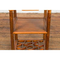 Chinese Late Qing Dynasty Lamp Table with Cracked Ice Shelf and Horse Hoof Feet