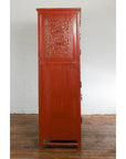 Chinese Late Qing Dynasty Period Red Lacquer Cabinet with Carved and Gilt Doors-11. Asian & Chinese Furniture, Art, Antiques, Vintage Home Décor for sale at FEA Home