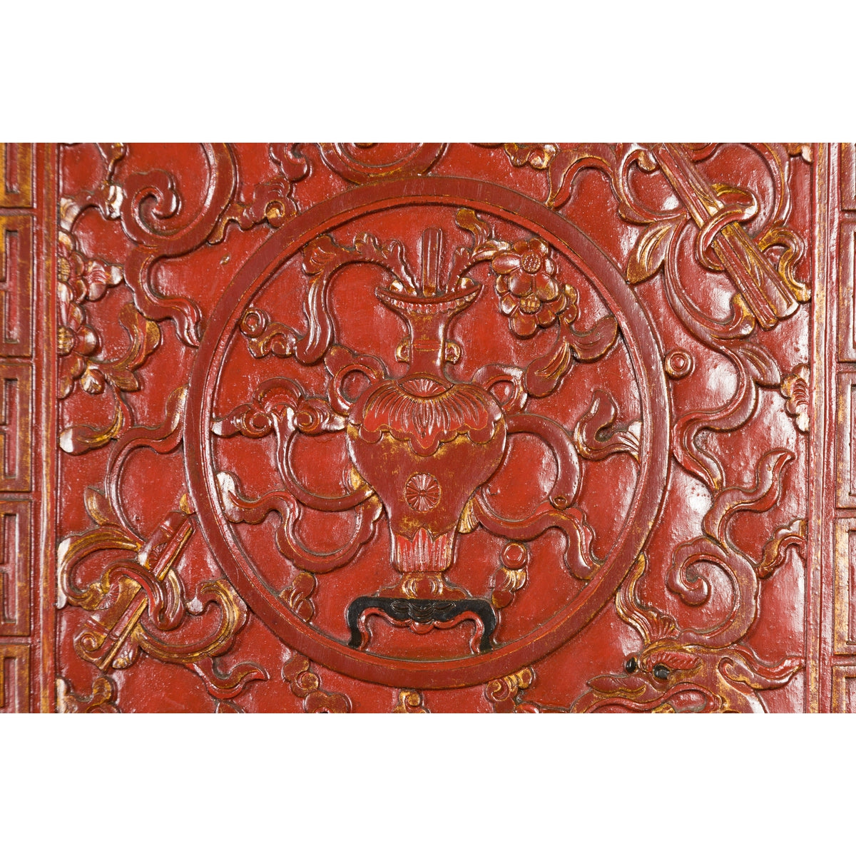 Chinese Late Qing Dynasty Period Red Lacquer Cabinet with Carved and Gilt Doors-12. Asian &amp; Chinese Furniture, Art, Antiques, Vintage Home Décor for sale at FEA Home