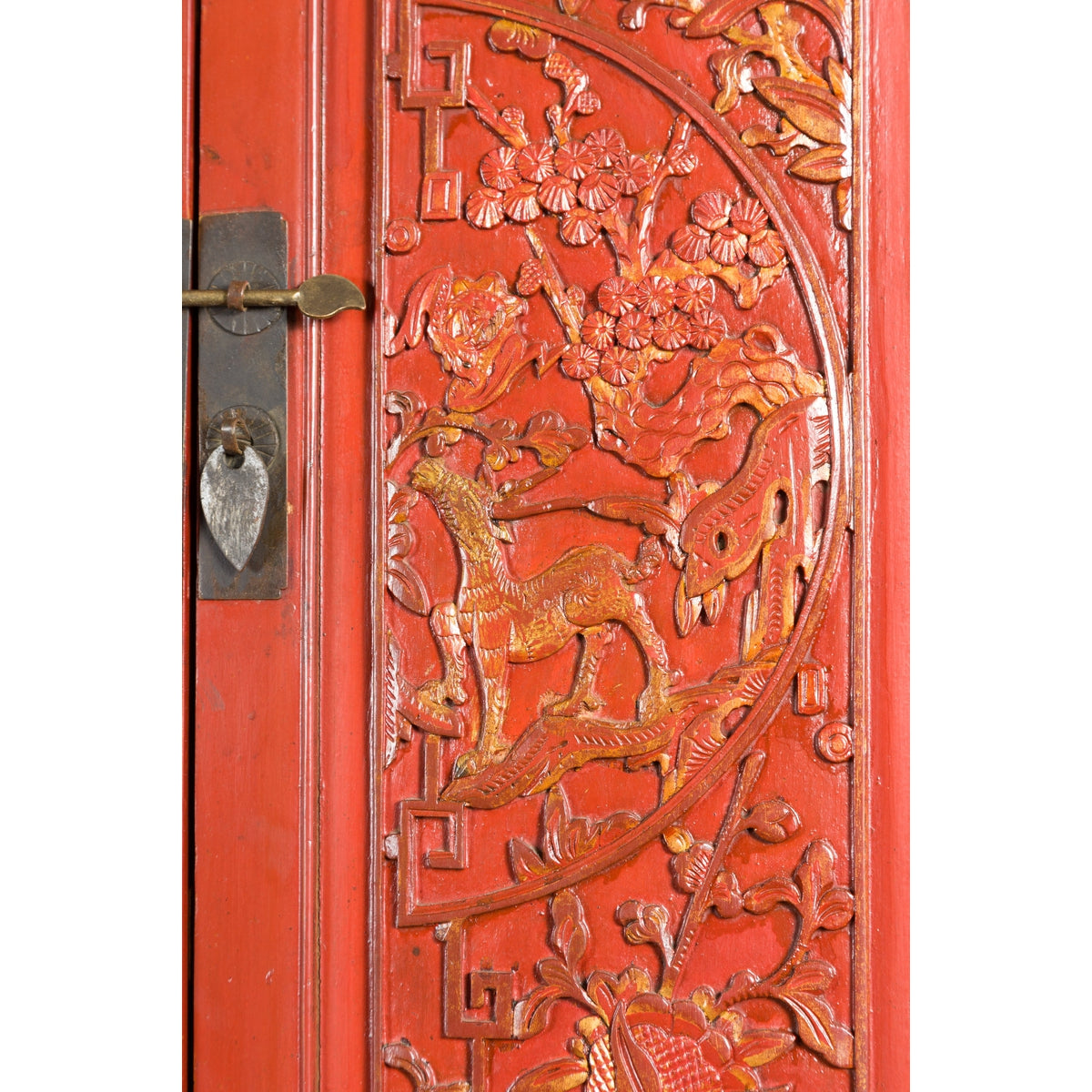 Chinese Late Qing Dynasty Period Red Lacquer Cabinet with Carved and Gilt Doors-15. Asian &amp; Chinese Furniture, Art, Antiques, Vintage Home Décor for sale at FEA Home