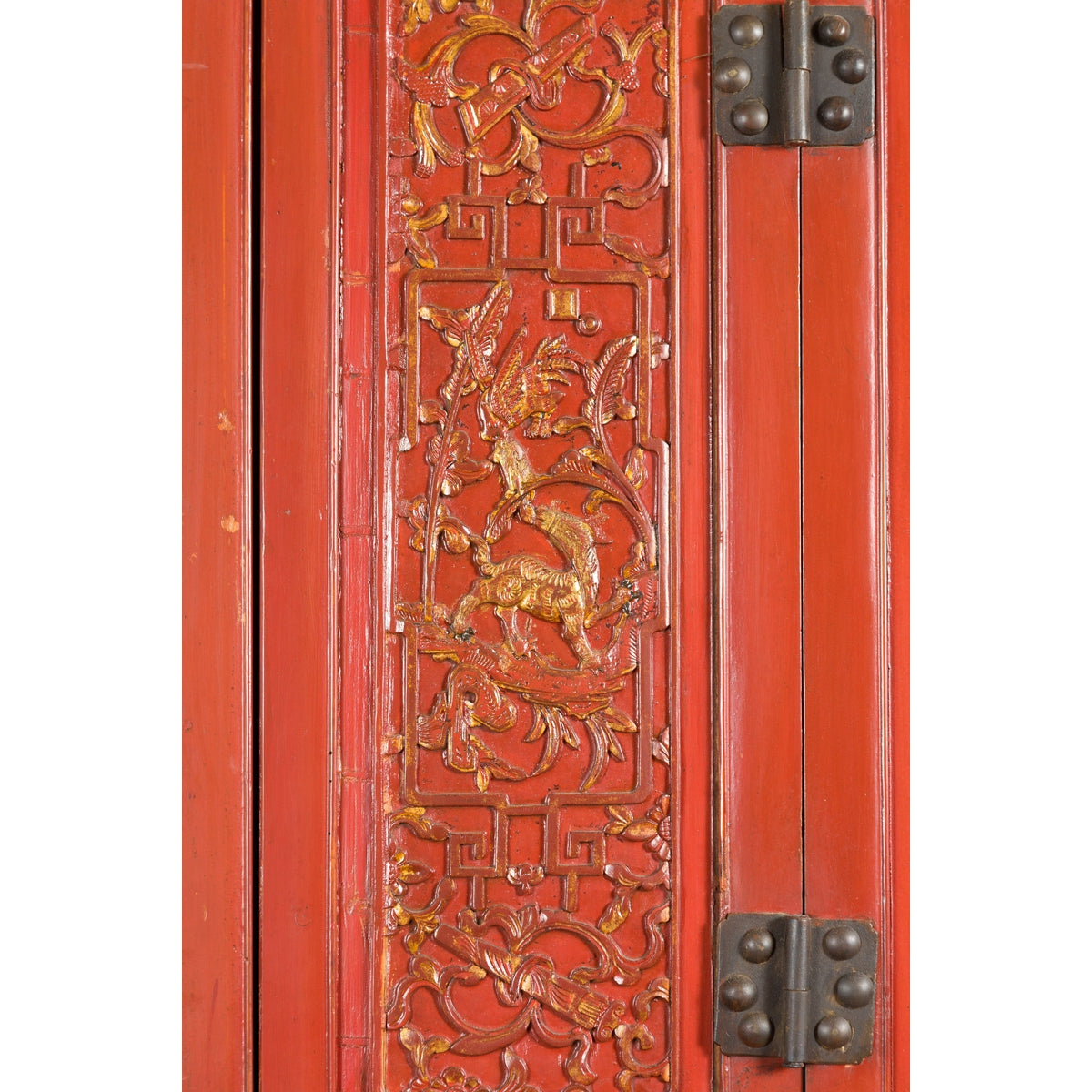 Chinese Late Qing Dynasty Period Red Lacquer Cabinet with Carved and Gilt Doors-17. Asian &amp; Chinese Furniture, Art, Antiques, Vintage Home Décor for sale at FEA Home