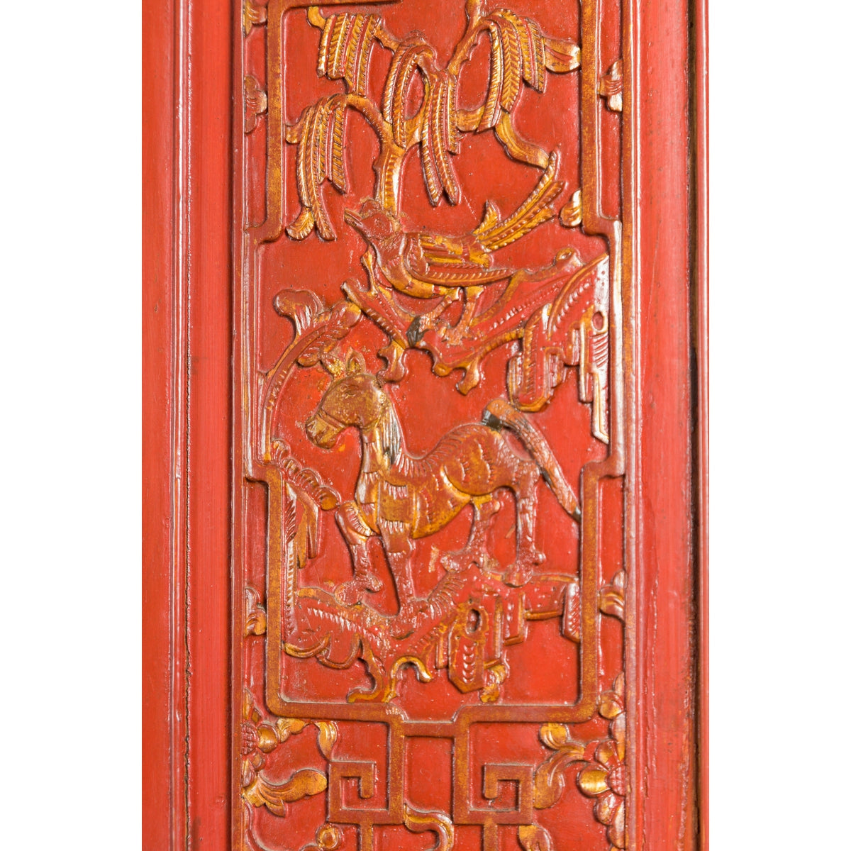 Chinese Late Qing Dynasty Period Red Lacquer Cabinet with Carved and Gilt Doors-19. Asian &amp; Chinese Furniture, Art, Antiques, Vintage Home Décor for sale at FEA Home