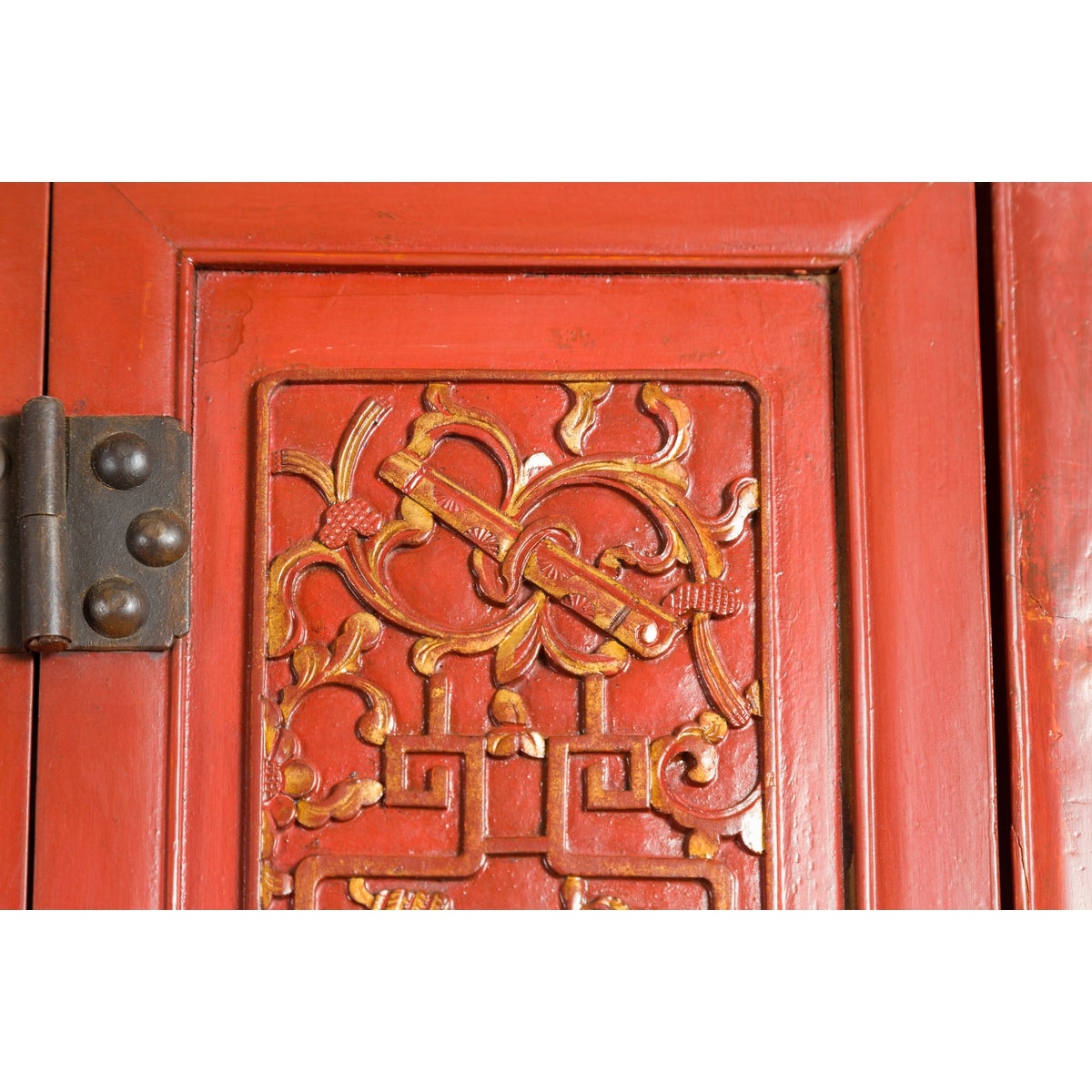 Chinese Late Qing Dynasty Period Red Lacquer Cabinet with Carved and Gilt Doors-20. Asian &amp; Chinese Furniture, Art, Antiques, Vintage Home Décor for sale at FEA Home