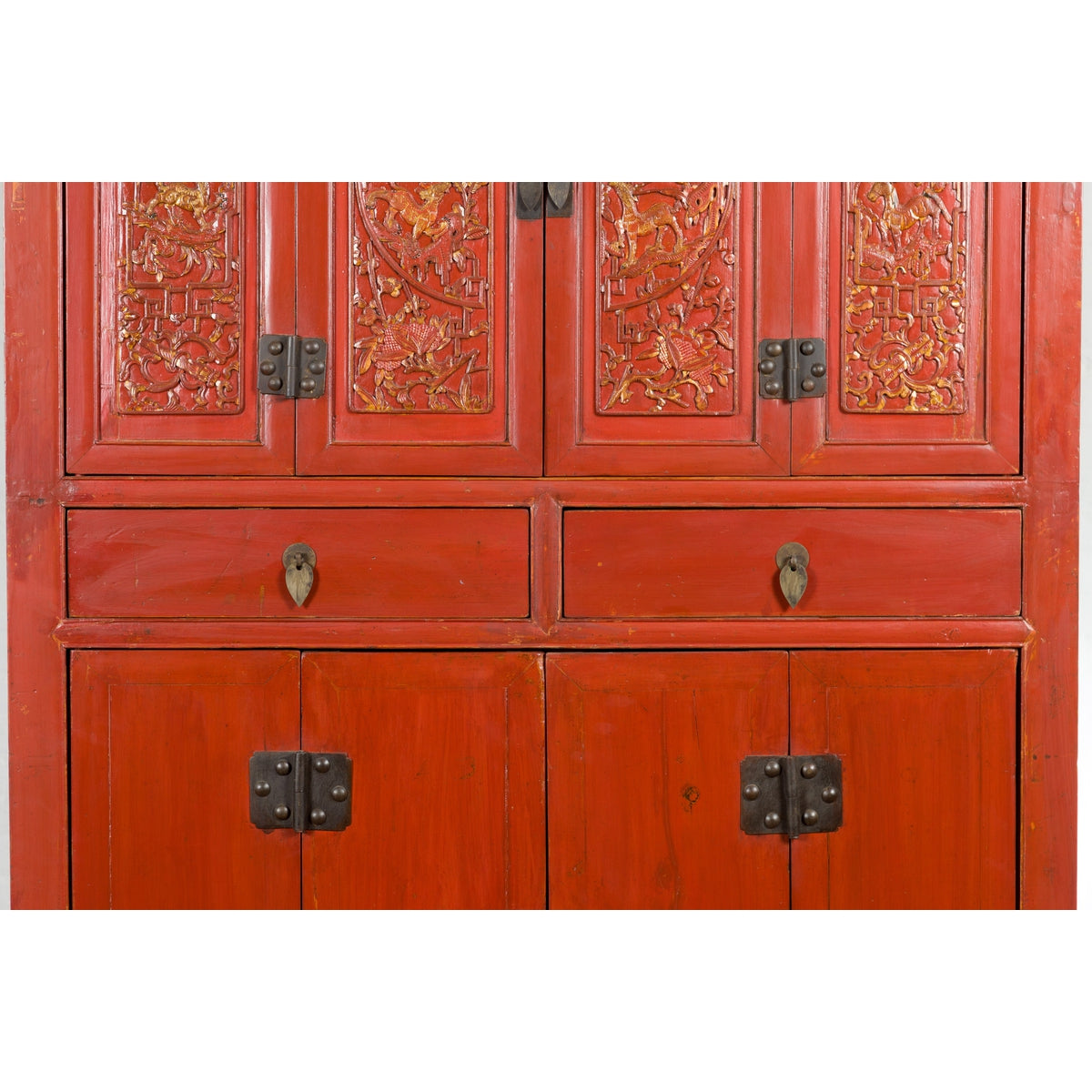 Chinese Late Qing Dynasty Period Red Lacquer Cabinet with Carved and Gilt Doors-6. Asian &amp; Chinese Furniture, Art, Antiques, Vintage Home Décor for sale at FEA Home