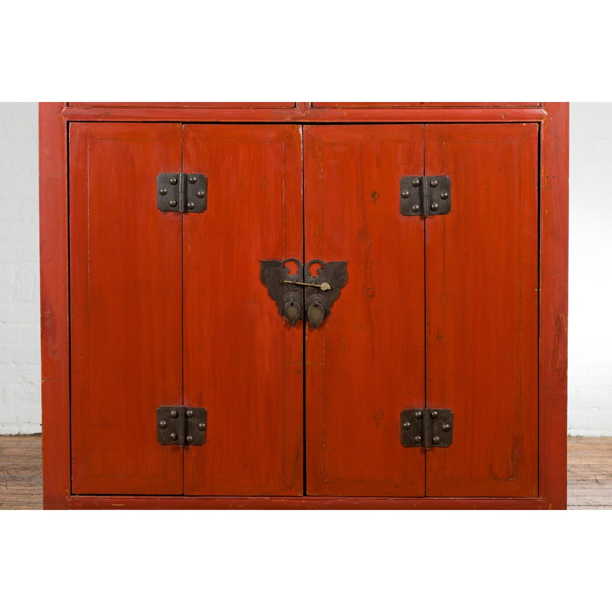 Chinese Late Qing Dynasty Period Red Lacquer Cabinet with Carved and Gilt Doors-7. Asian &amp; Chinese Furniture, Art, Antiques, Vintage Home Décor for sale at FEA Home