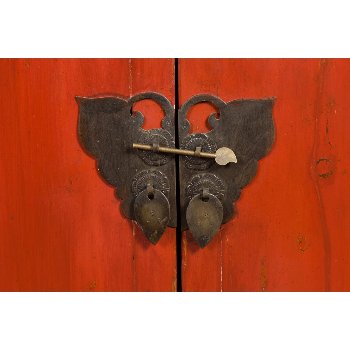 Chinese Late Qing Dynasty Period Red Lacquer Cabinet with Carved and Gilt Doors-8. Asian &amp; Chinese Furniture, Art, Antiques, Vintage Home Décor for sale at FEA Home
