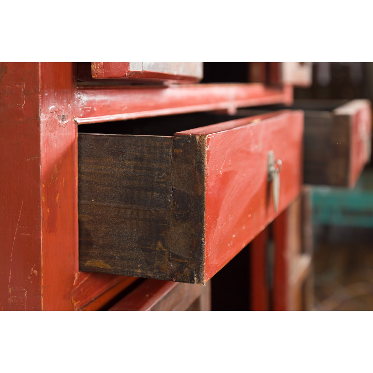 Chinese Late Qing Dynasty Period Red Lacquer Cabinet with Carved and Gilt Doors-9. Asian &amp; Chinese Furniture, Art, Antiques, Vintage Home Décor for sale at FEA Home