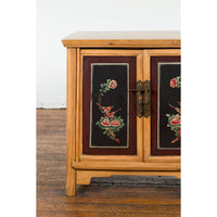 Chinese Late Qing Dynasty Side Cabinet with Hand Painted Flower and Bird Décor