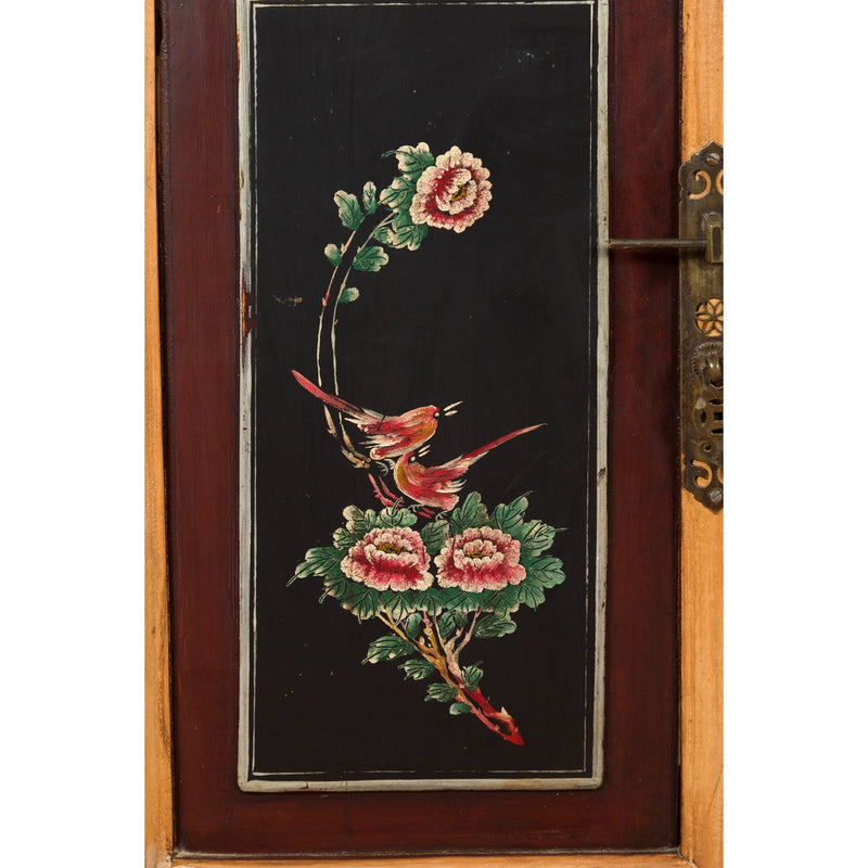 Chinese Late Qing Dynasty Side Cabinet with Hand Painted Flower and Bird Décor-YN7591-13. Asian & Chinese Furniture, Art, Antiques, Vintage Home Décor for sale at FEA Home