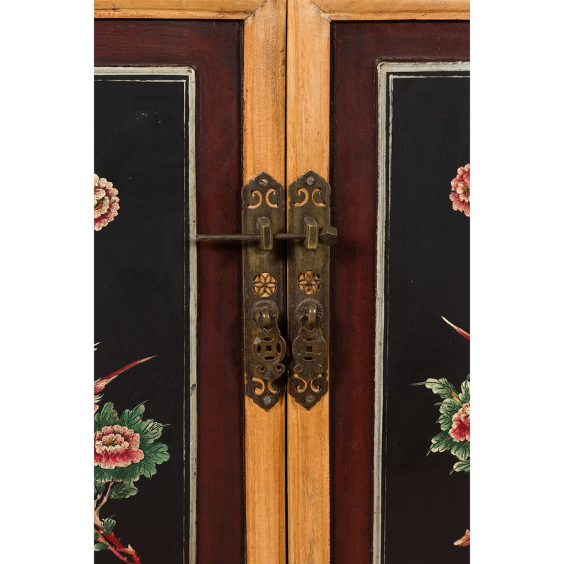 Chinese Late Qing Dynasty Side Cabinet with Hand Painted Flower and Bird Décor-YN7591-15. Asian & Chinese Furniture, Art, Antiques, Vintage Home Décor for sale at FEA Home