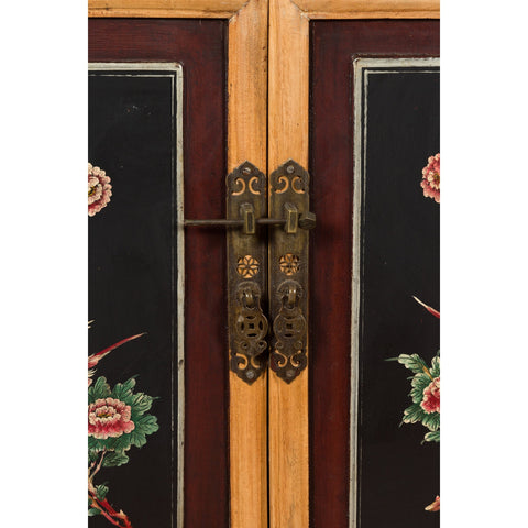 Chinese Late Qing Dynasty Side Cabinet with Hand Painted Flower and Bird Décor-YN7591-15. Asian & Chinese Furniture, Art, Antiques, Vintage Home Décor for sale at FEA Home