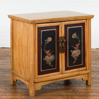 Chinese Late Qing Dynasty Side Cabinet with Hand Painted Flower and Bird Décor