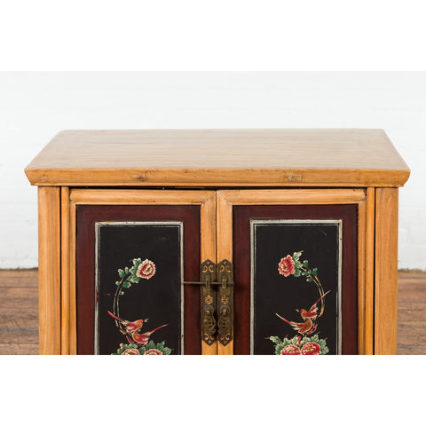 Chinese Late Qing Dynasty Side Cabinet with Hand Painted Flower and Bird Décor-YN7591-7. Asian & Chinese Furniture, Art, Antiques, Vintage Home Décor for sale at FEA Home
