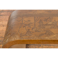 Chinese Midcentury Waterfall Scroll Table with Reserved Court Scenes Décor-YN7581-5. Asian & Chinese Furniture, Art, Antiques, Vintage Home Décor for sale at FEA Home