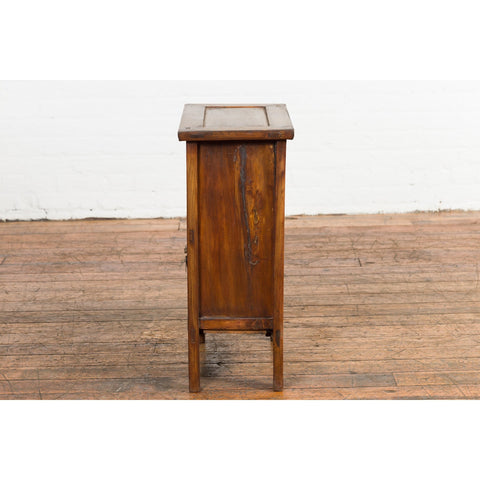 Chinese Qing Dynasty 19th Century Elm Side Cabinet with Fretwork Shelf and Doors-YN2370-19. Asian & Chinese Furniture, Art, Antiques, Vintage Home Décor for sale at FEA Home