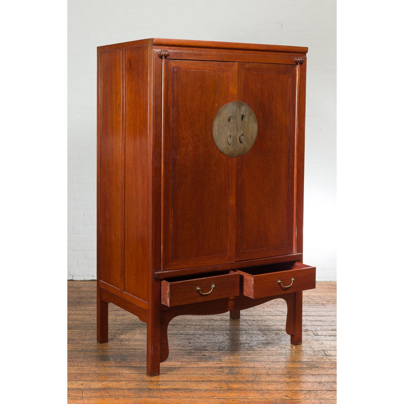Chinese Qing Dynasty Armoire with Brass Medallion and Reconfigured Pocket Doors-YN2354-13. Asian & Chinese Furniture, Art, Antiques, Vintage Home Décor for sale at FEA Home