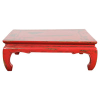 Chinese Qing Dynasty Low Kang Table with Custom Red Distressed Lacquer