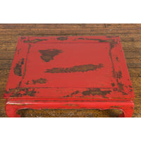 Chinese Qing Dynasty Low Kang Table with Custom Red Distressed Lacquer