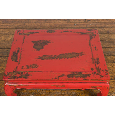 Chinese Qing Dynasty Low Kang Table with Custom Red Distressed Lacquer-YN7605-10. Asian & Chinese Furniture, Art, Antiques, Vintage Home Décor for sale at FEA Home