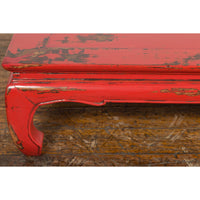 Chinese Qing Dynasty Low Kang Table with Custom Red Distressed Lacquer