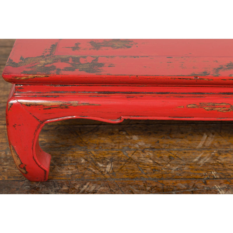 Chinese Qing Dynasty Low Kang Table with Custom Red Distressed Lacquer-YN7605-11. Asian & Chinese Furniture, Art, Antiques, Vintage Home Décor for sale at FEA Home