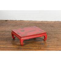Chinese Qing Dynasty Low Kang Table with Custom Red Distressed Lacquer