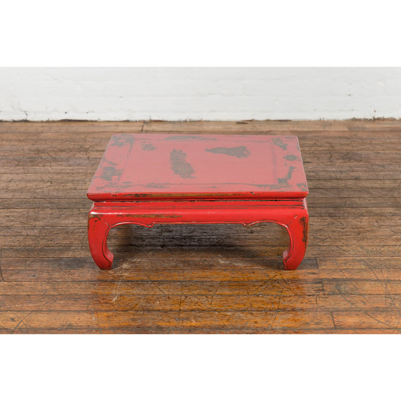 Chinese Qing Dynasty Low Kang Table with Custom Red Distressed Lacquer-YN7605-16. Asian & Chinese Furniture, Art, Antiques, Vintage Home Décor for sale at FEA Home
