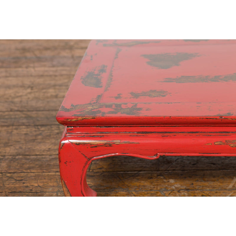 Chinese Qing Dynasty Low Kang Table with Custom Red Distressed Lacquer-YN7605-6. Asian & Chinese Furniture, Art, Antiques, Vintage Home Décor for sale at FEA Home