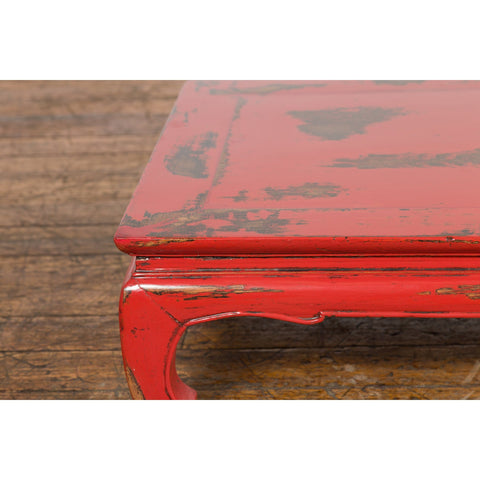 Chinese Qing Dynasty Low Kang Table with Custom Red Distressed Lacquer-YN7605-6. Asian & Chinese Furniture, Art, Antiques, Vintage Home Décor for sale at FEA Home