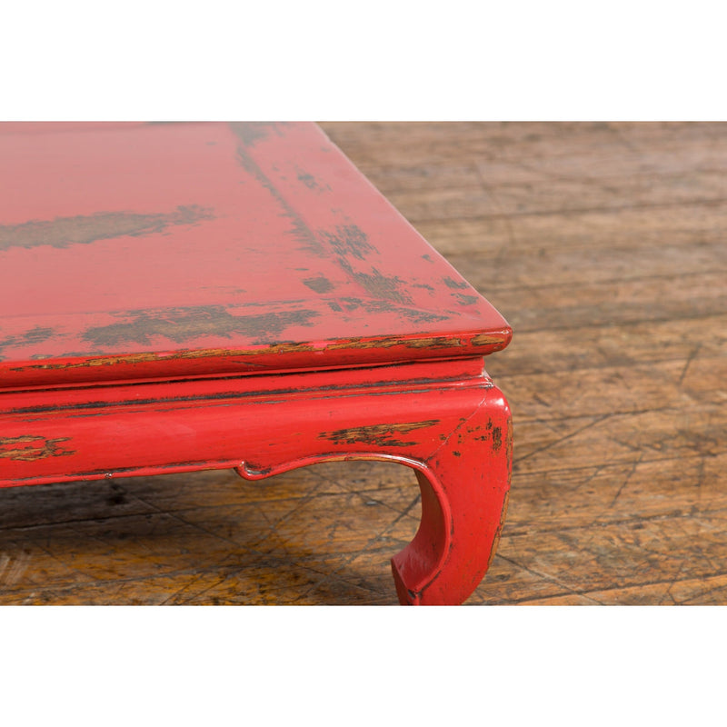 Chinese Qing Dynasty Low Kang Table with Custom Red Distressed Lacquer-YN7605-7. Asian & Chinese Furniture, Art, Antiques, Vintage Home Décor for sale at FEA Home