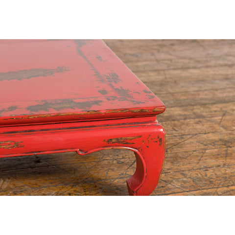 Chinese Qing Dynasty Low Kang Table with Custom Red Distressed Lacquer-YN7605-7. Asian & Chinese Furniture, Art, Antiques, Vintage Home Décor for sale at FEA Home